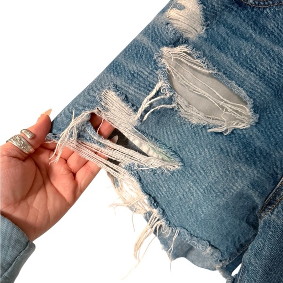 American Eagle Outfitters Women's Distressed Blue Denim Shorts - Picture 5 of 7